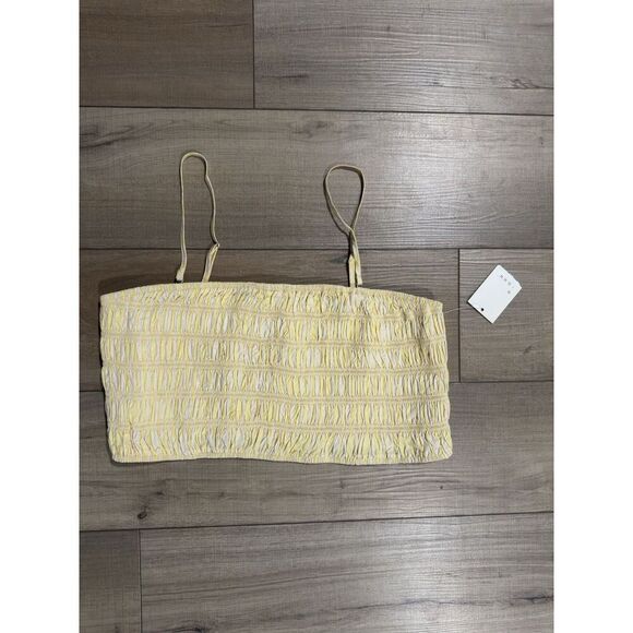 A New Day Women's XL Smocked Tank Top Yellow Stripe Cropped Shirt Stretchy - Picture 2 of 3
